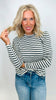 Charcoal Long Sleeve Stripe Knit Top
