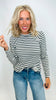 Charcoal Long Sleeve Stripe Knit Top
