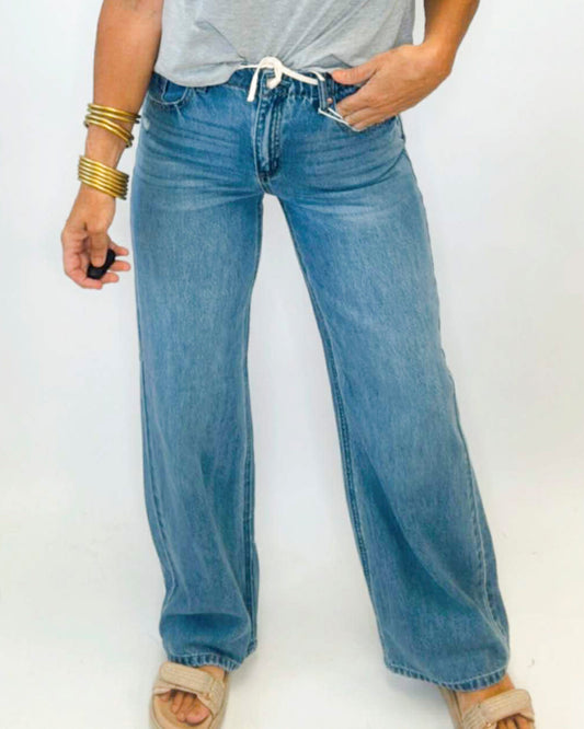 Baggy Wide Denim Jeans With Waist String