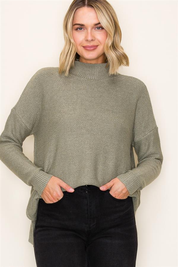 Mock Neck Boxy Pullover Sweater Top (2 COLORS)