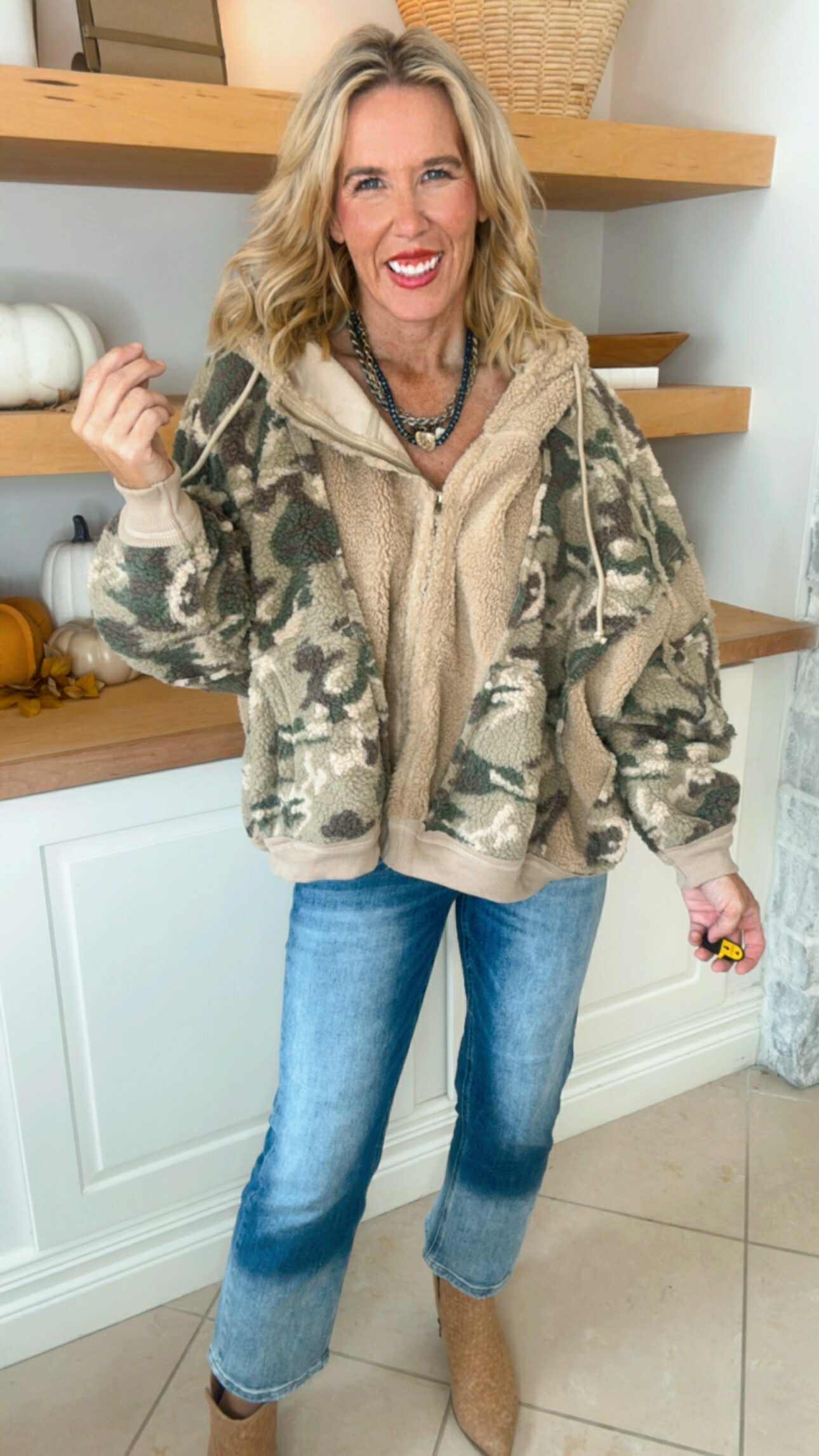Vintage Camo w/ Solid Fleece Oversized Hoodie Jacket
