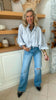 Misty Stripes Grey Button Down Top
