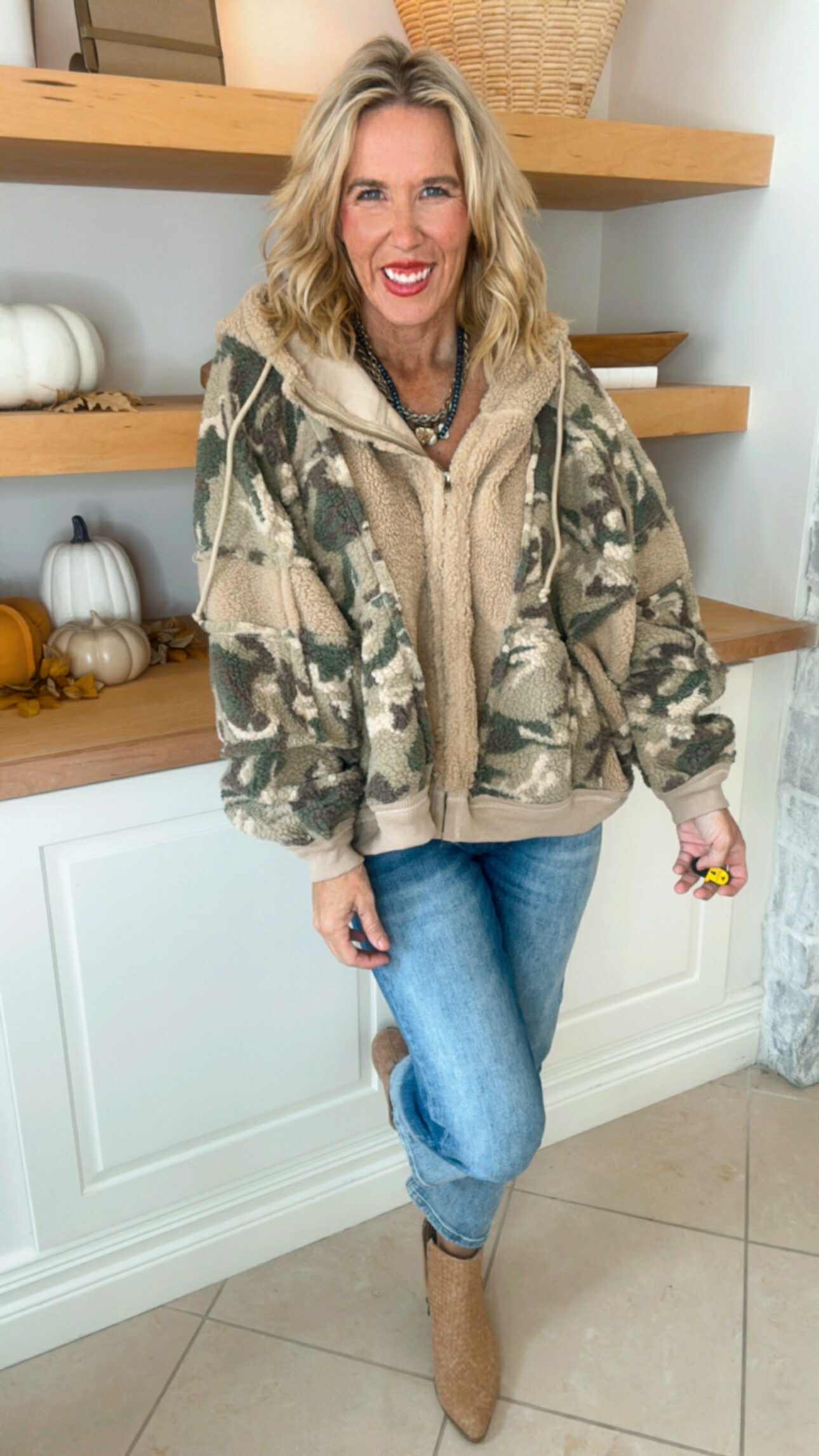Vintage Camo w/ Solid Fleece Oversized Hoodie Jacket