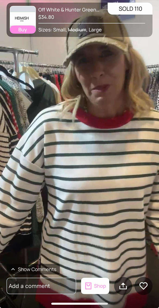 Off White & Hunter Green Stripe Top | HEIMISH *NASHVILLE LIVE PREORDER
