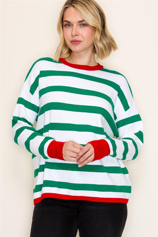 Holiday Cheer Stripe Knit Pullover Top