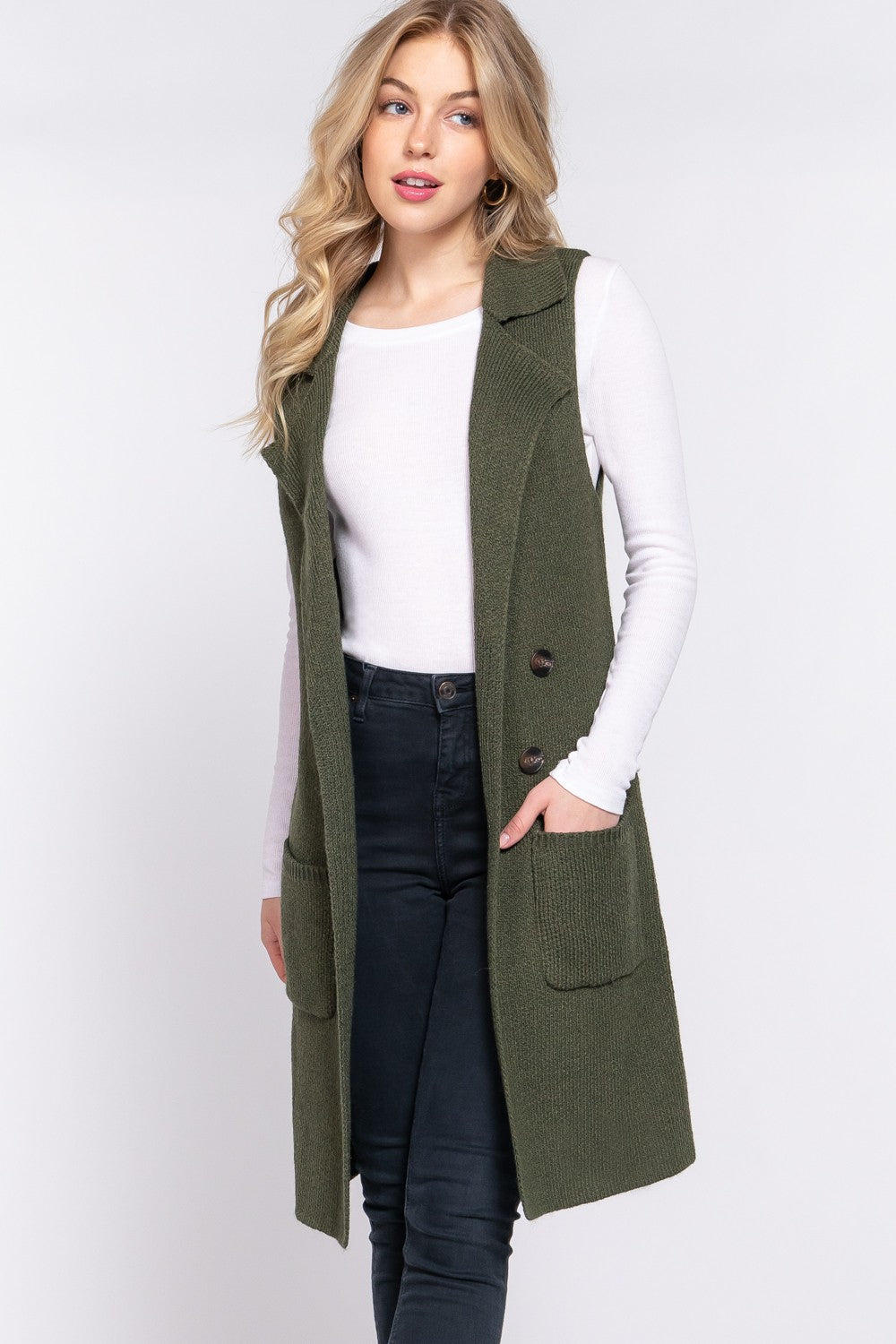 Olive Long Sweater Vest