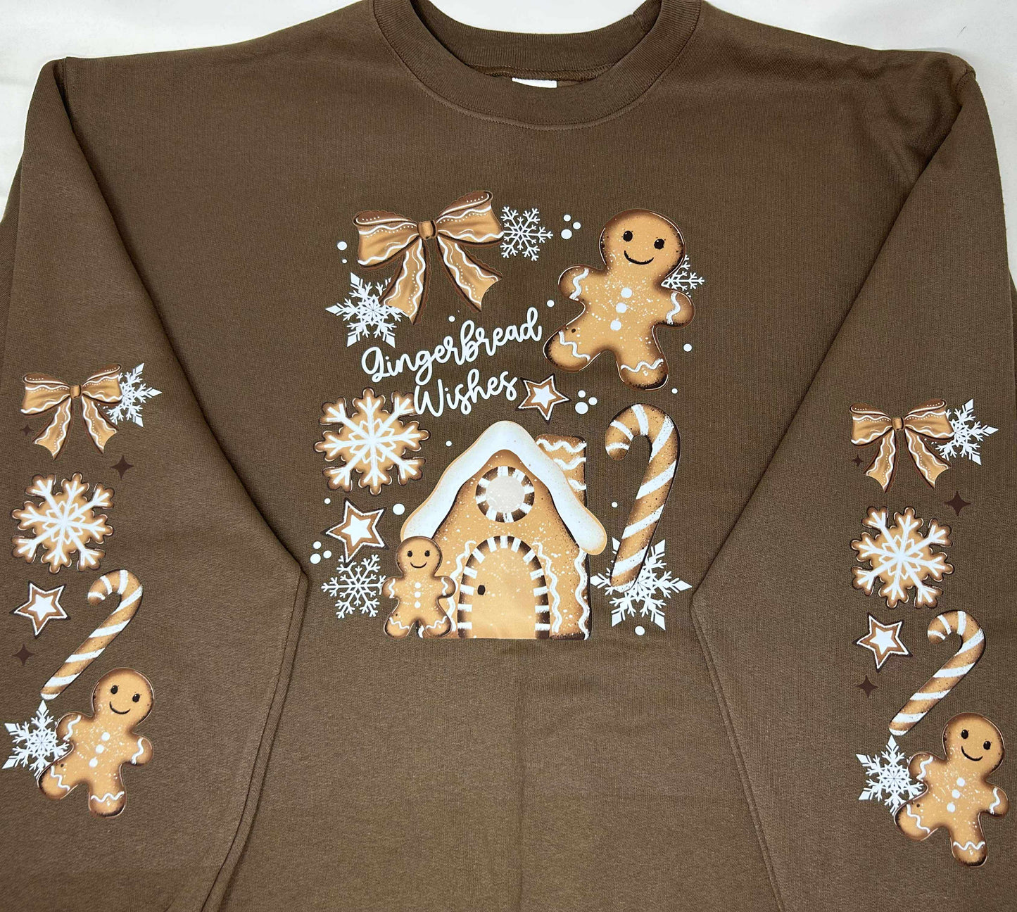 Gingerbread Wishes Brown Crewneck Graphic Sweatshirt *DEAL*