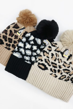 Leopard Print Pom Hats **DEAL - COUPON EXCLUDED