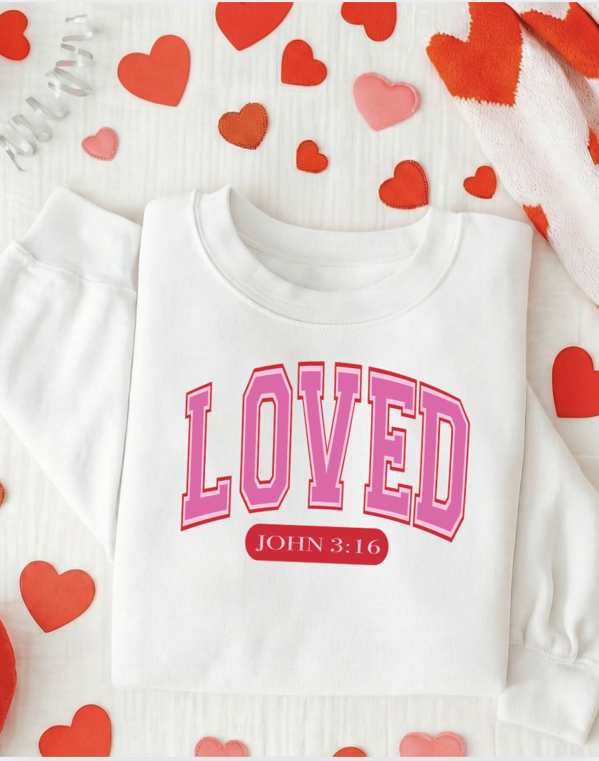 LOVED John 3:16 White Crewneck Graphic Sweatshirt