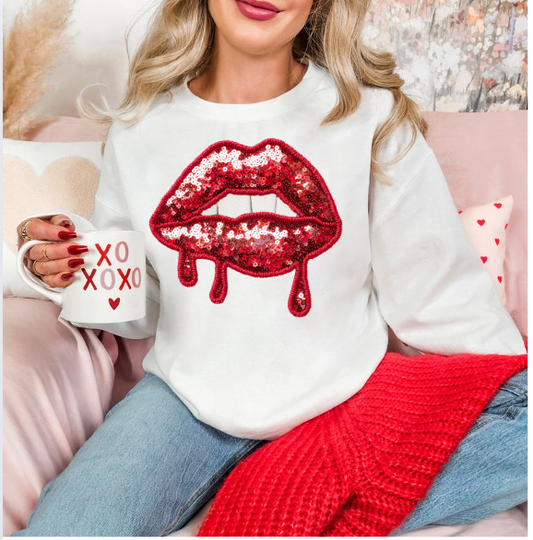 Lip Drip White Crewneck Graphic Sweatshirt