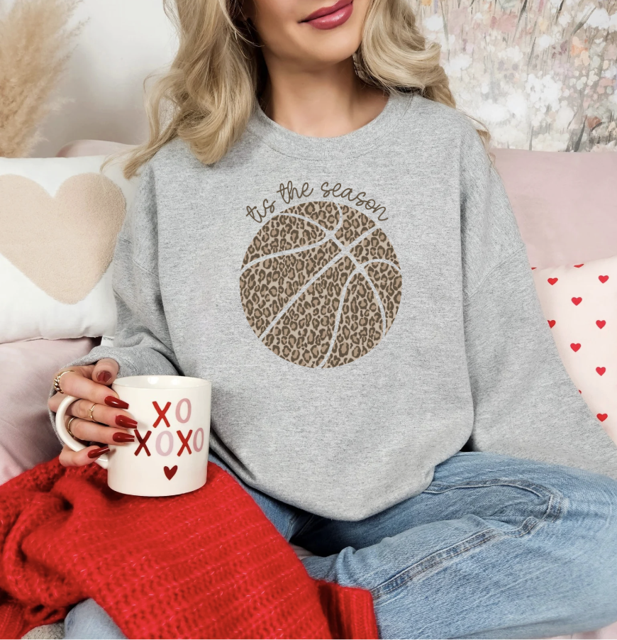 Tis the Season Basketball Ash Crewneck Graphic Sweatshirt