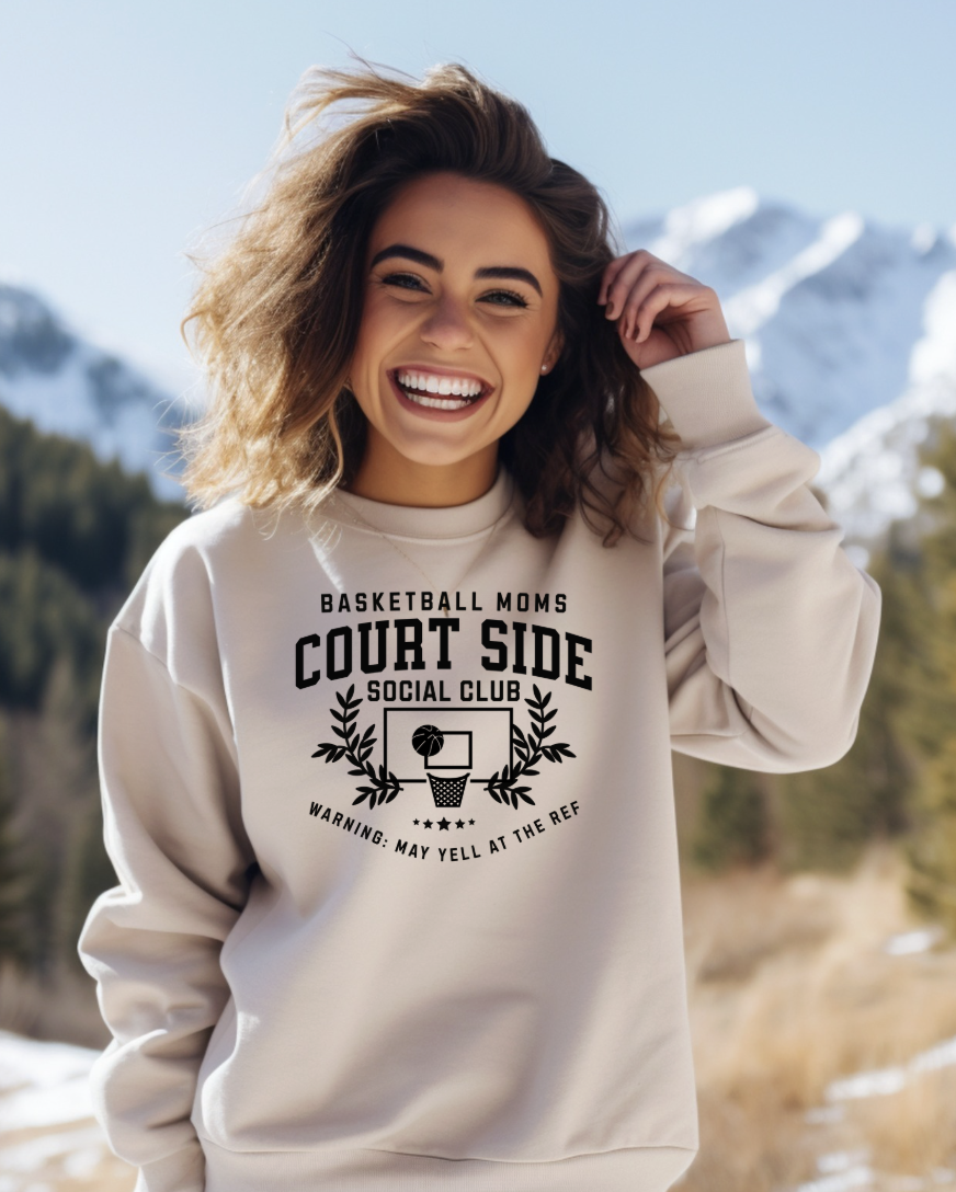 Basketball Mom Courtside Club Sand Crewneck Graphic Sweatshirt