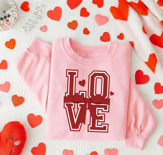 Tied with Love Pink Crewneck Graphic Sweatshirt