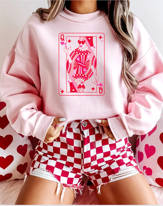 Queen of Hearts Crewneck Graphic Sweatshirt