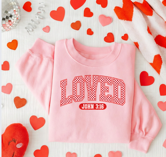 LOVED John 3:16 Pink Crewneck Graphic Sweatshirt