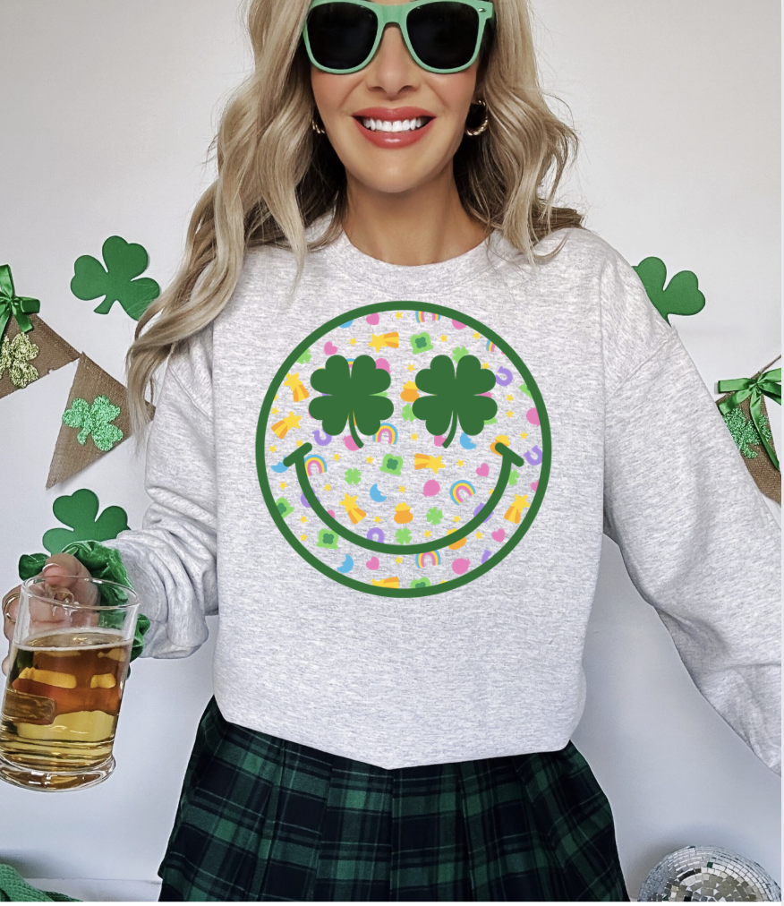 Lucky Smile Ash Crewneck Graphic Sweatshirt