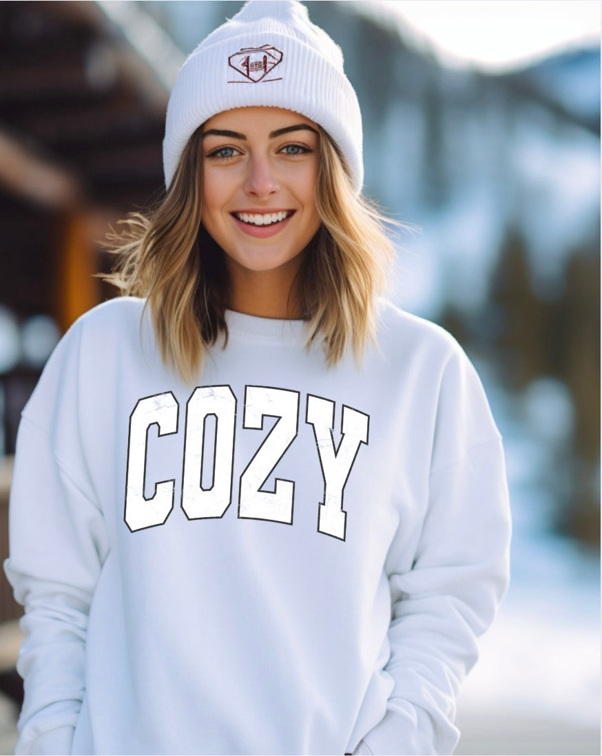 COZY White Crewneck Graphic Sweatshirt