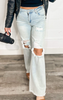 HIGH-RISE DISTRESSED WIDE LEG DAD JEANS - RISEN  - Final Sale