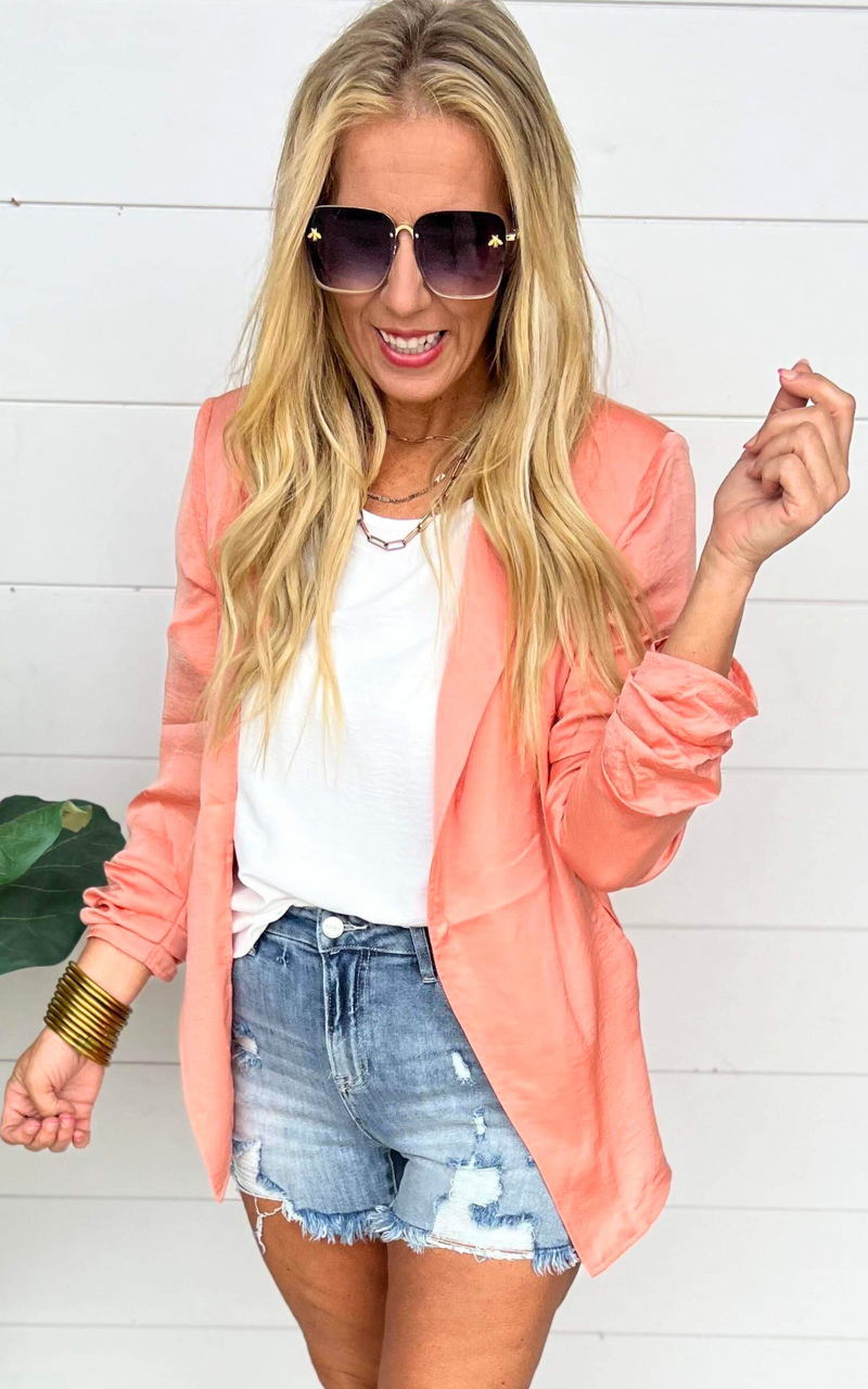 Shine Soft Peach Open Blazer