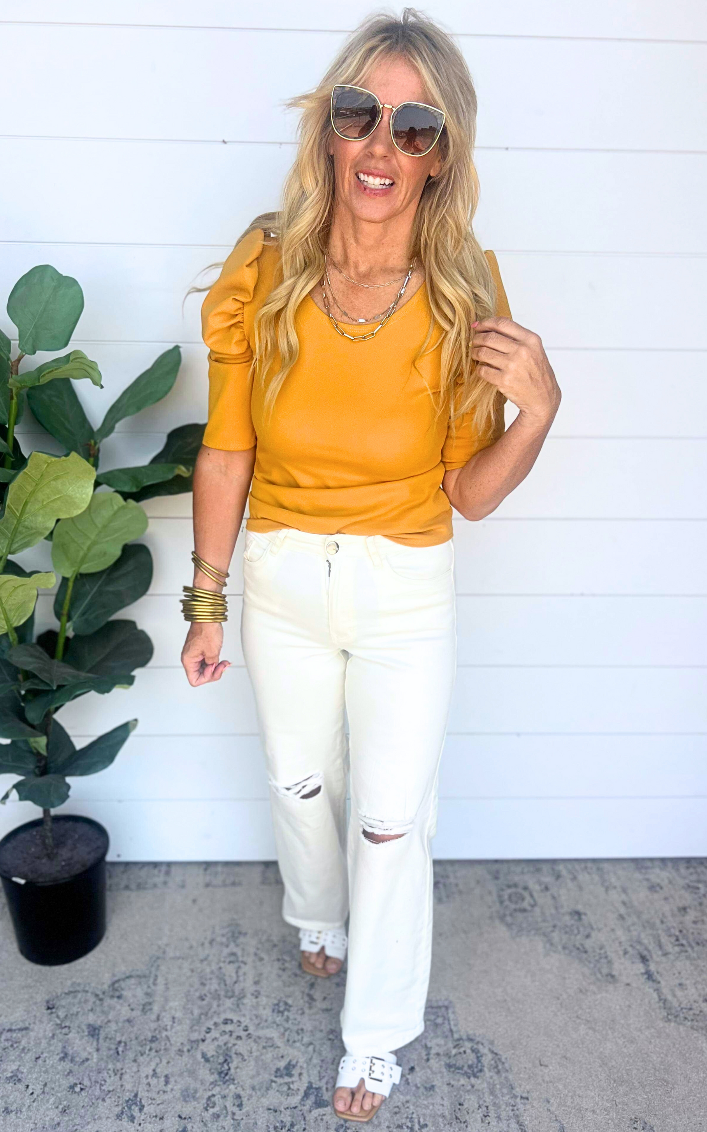 Mustard Puff Sleeve Top 