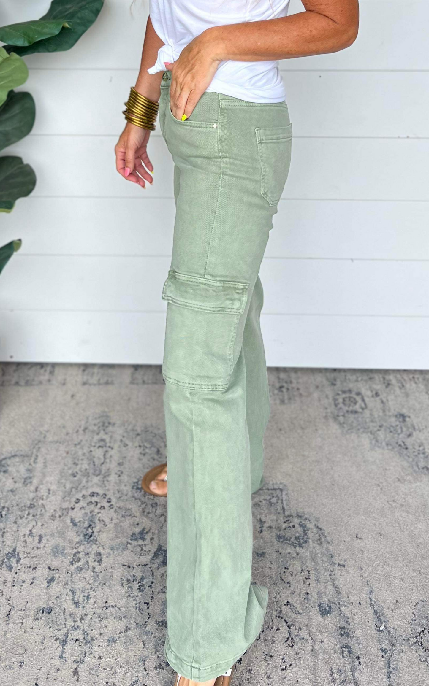 Olive Cargo Wide Leg Denim Jeans | Risen - Final Sale