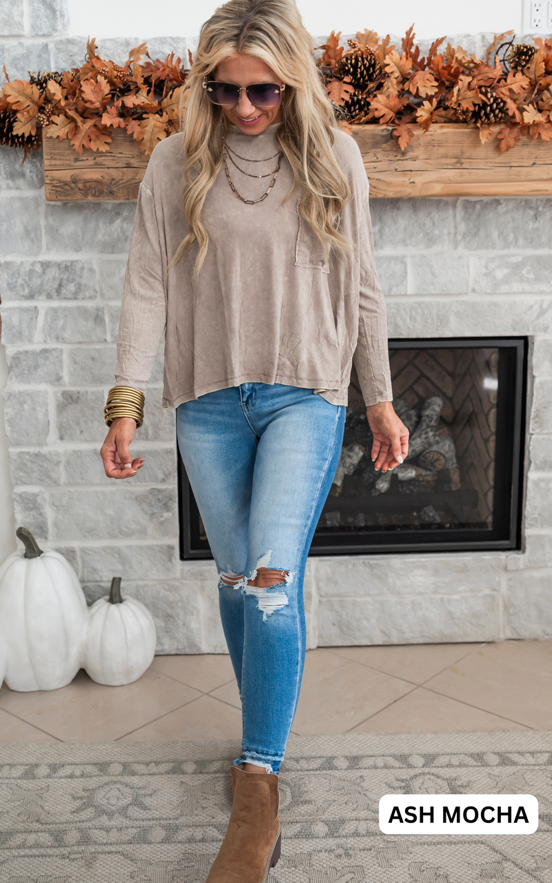 Washed Ribbed Dolman Long Sleeve Top - Final Sale