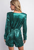 Teal Plunging Neckline Sequins Romper - Final Sale