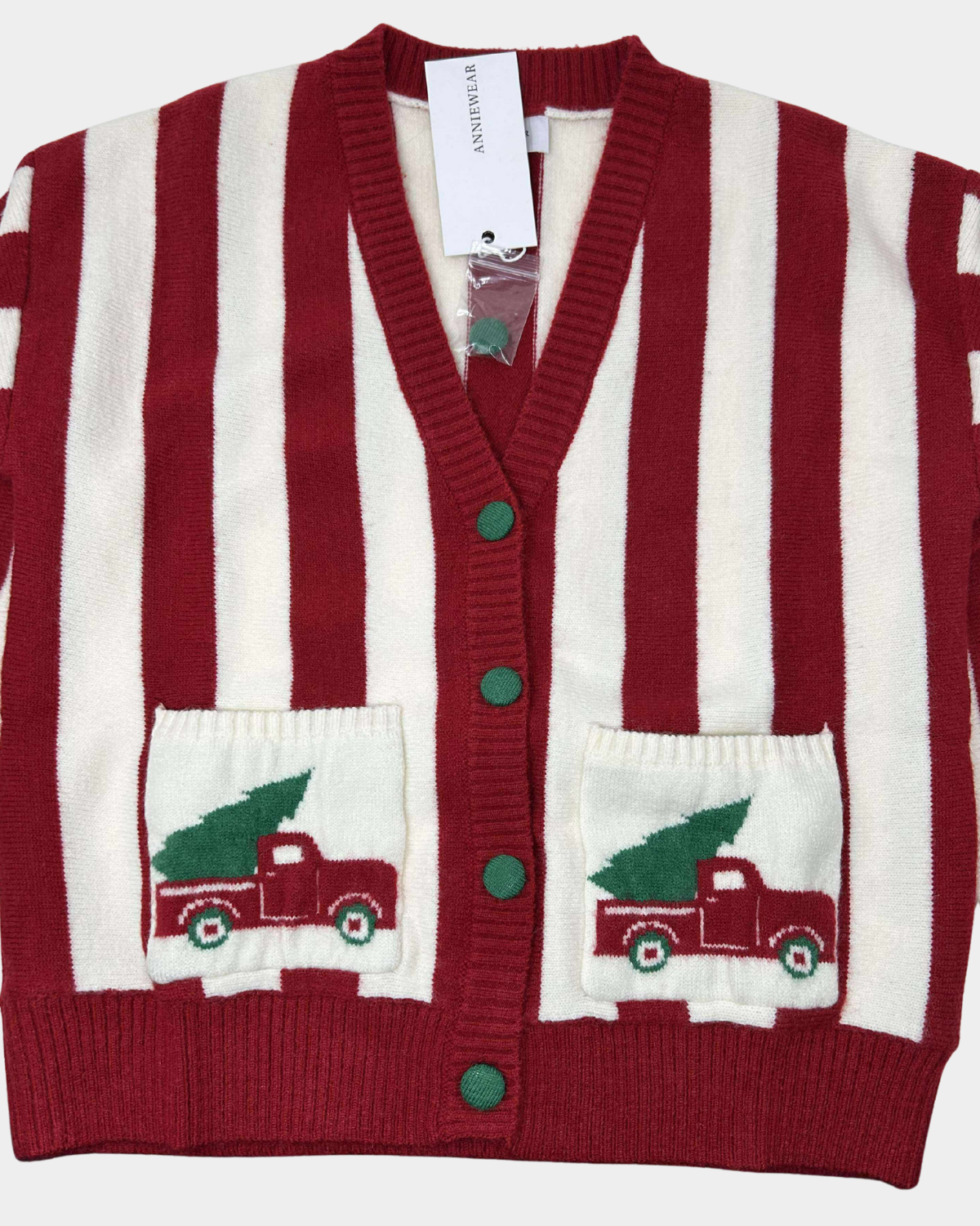 Christmas Truck Pocket Stripe Cardigan