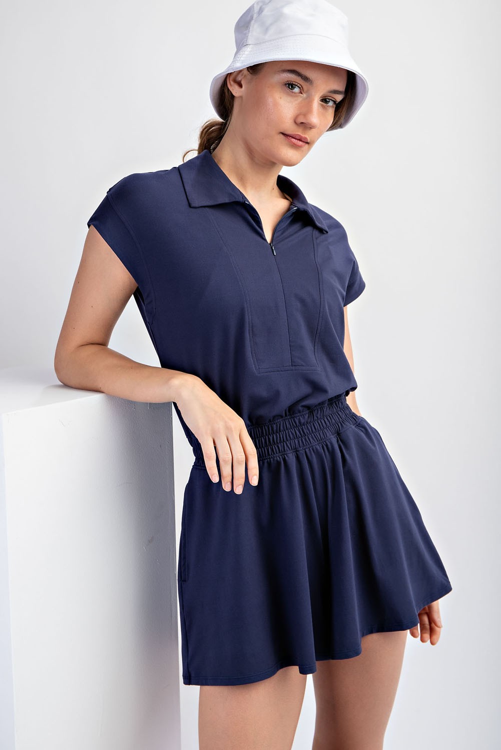 Butter Short Sleeve Quarter Zip Romper - Final Sale