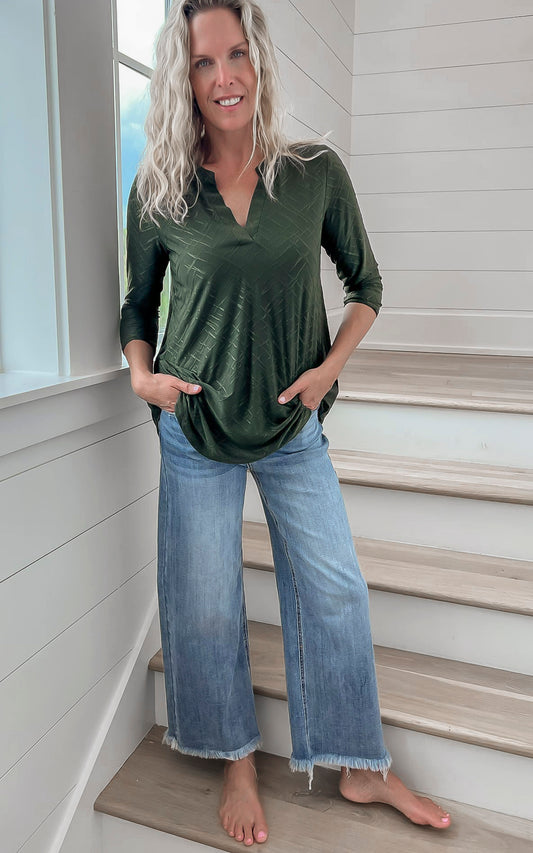 Olive Wrinkle Free Blouse Top