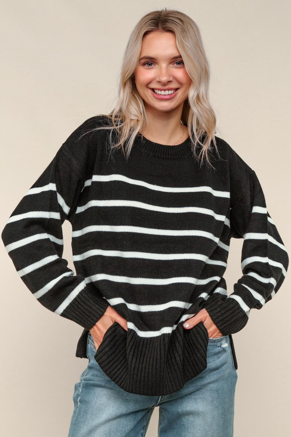 Loose Fit Pullover Stripe Sweater Knit Top | HAPTICS *NASHVILLE LIVE PREORDER
