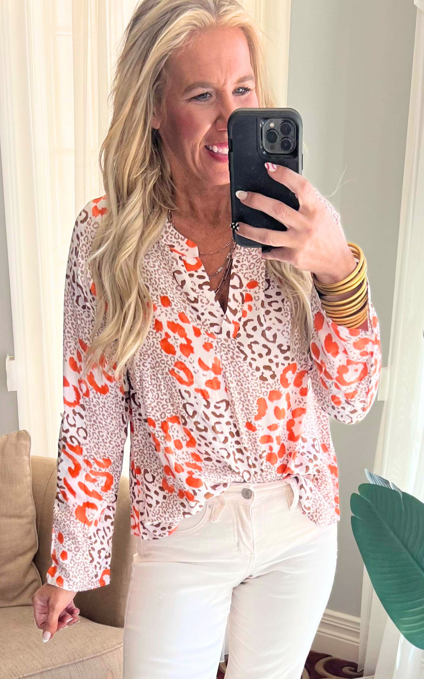 Orange Leopard Print Top