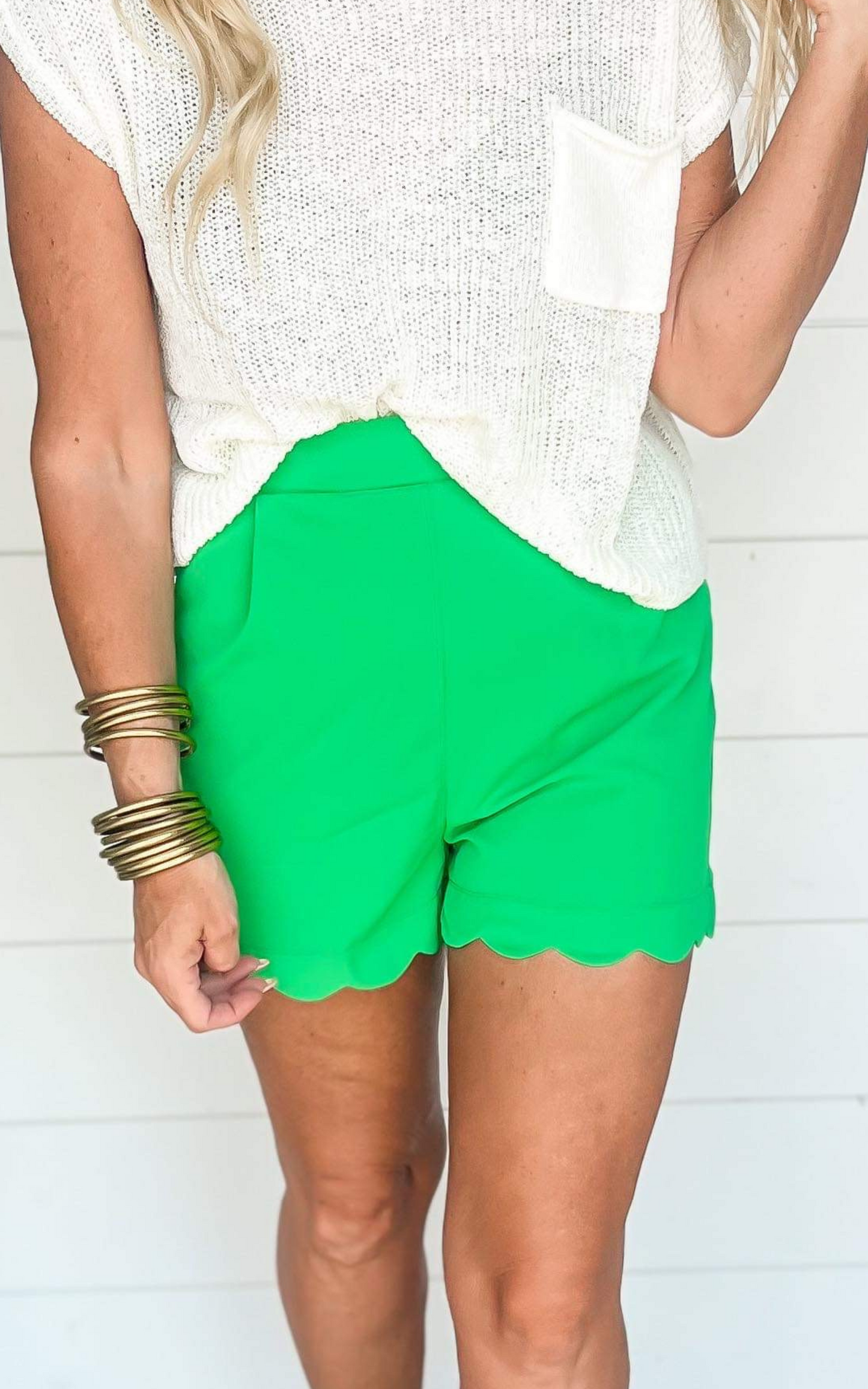 Scalloped Hem & Pleated Shorts - Kelly Green | FINAL SALE