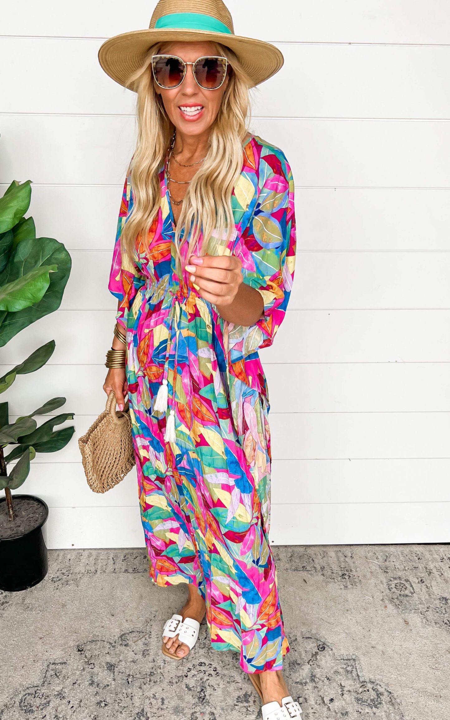 Magenta Multi Kimono Maxi Dress - Entro | FINAL SALE