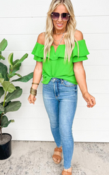 Green Ruffled Off the Shoulder Blouse