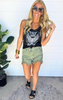 Olive High Rise Crossover Denim Shorts | Risen | FINAL SALE