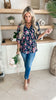 Navy Floral Dolman Sleeve Blouse Top - Final Sale