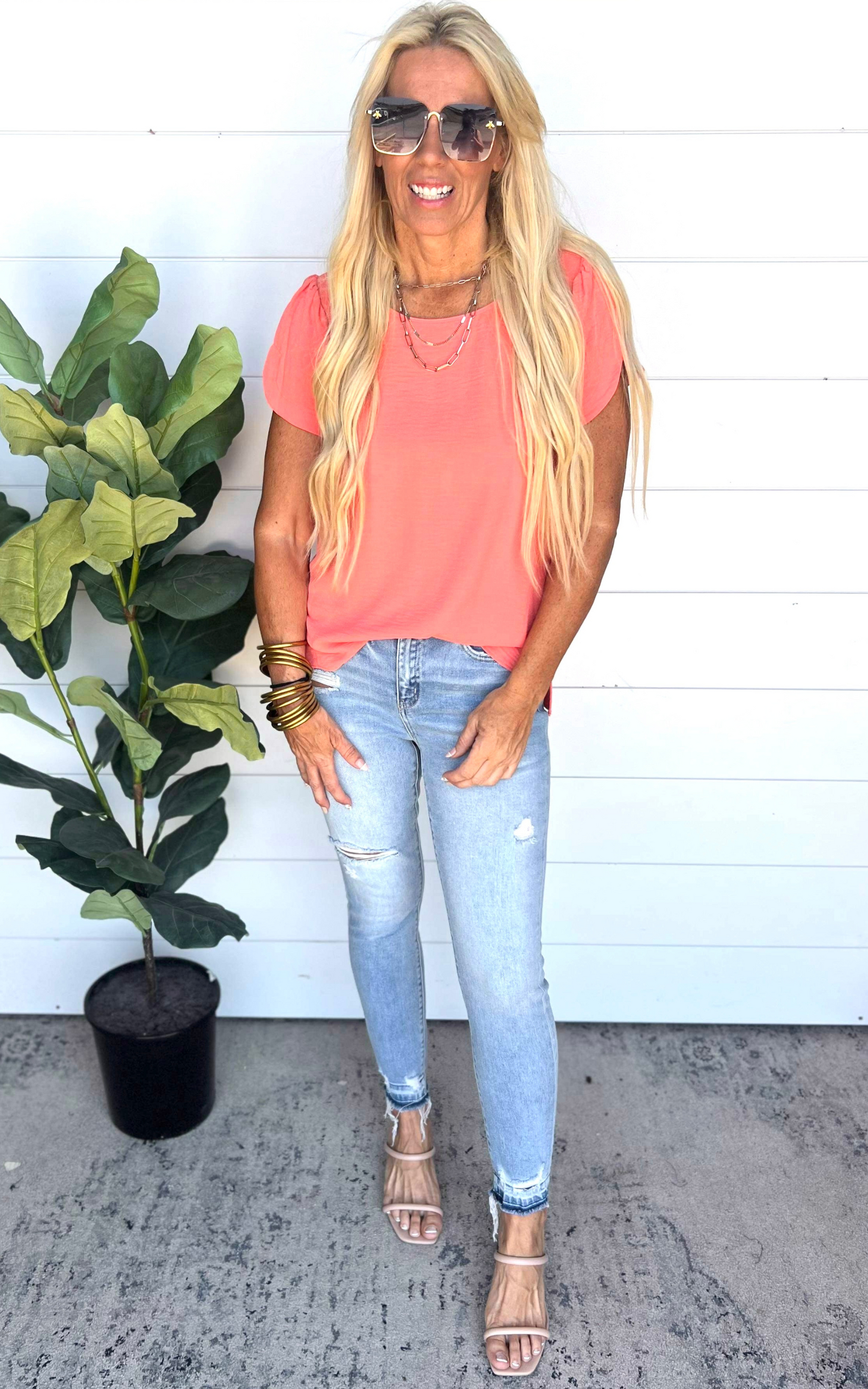 When In Doubt Solid Top - Coral - Final Sale