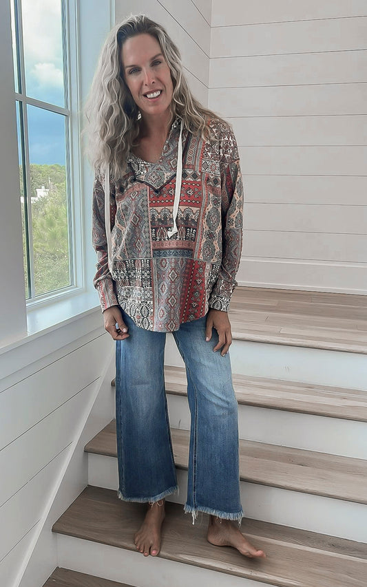 RUST V-NECK PRINT HOODIE *30A OCTOBER LIVE PREORDER