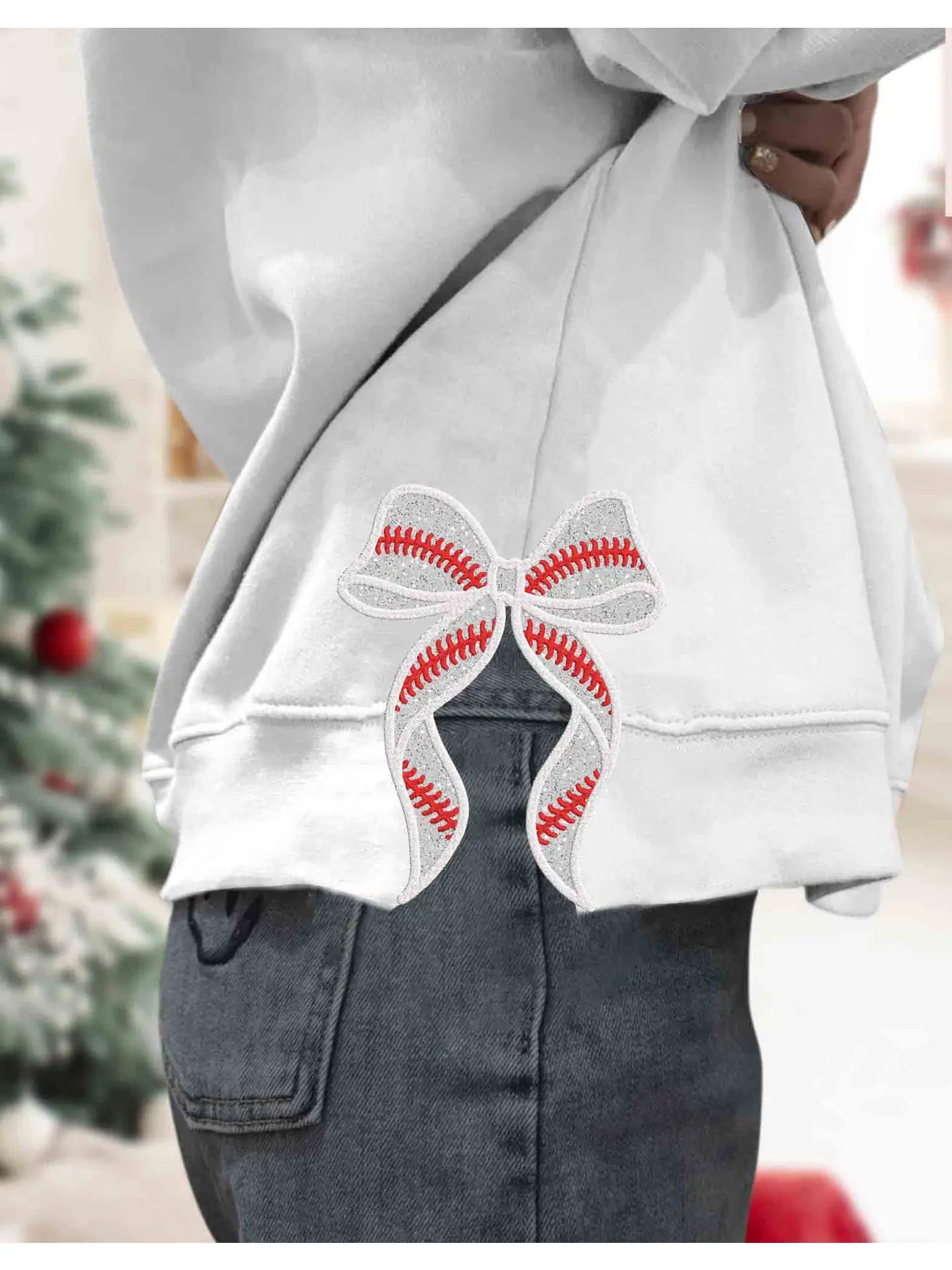 Baseball Embroidered Side Bow Sweatshirt