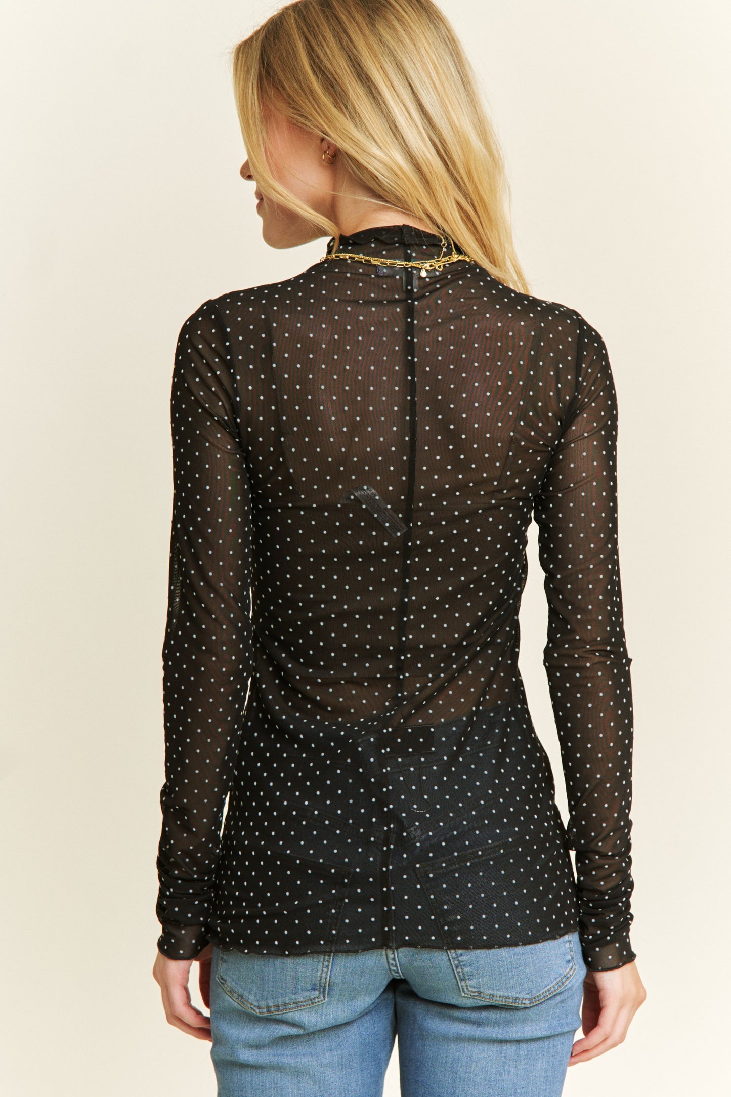 Polka Dot Mesh Long Sleeve