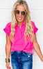 Pink Button Up Short Sleeve Top