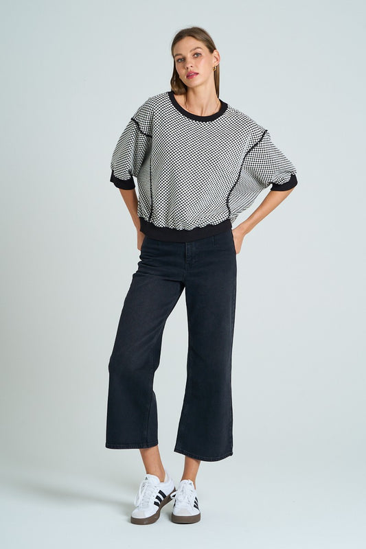 Monochrome Dot Relaxed Knit Top | THE GREII