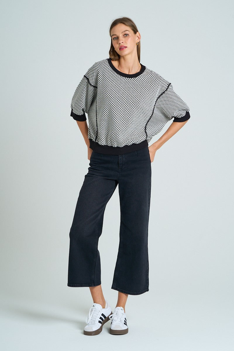 Monochrome Dot Relaxed Knit Top