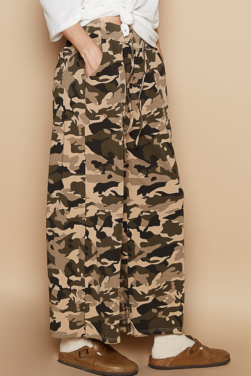 Beige Camo Vintage Washed Casual Pants | POL