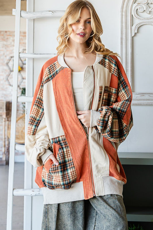 Washed Colorblock Zip Front Bomber Terry Jacket | OLI & HALI *NASHVILLE LIVE PREORDER