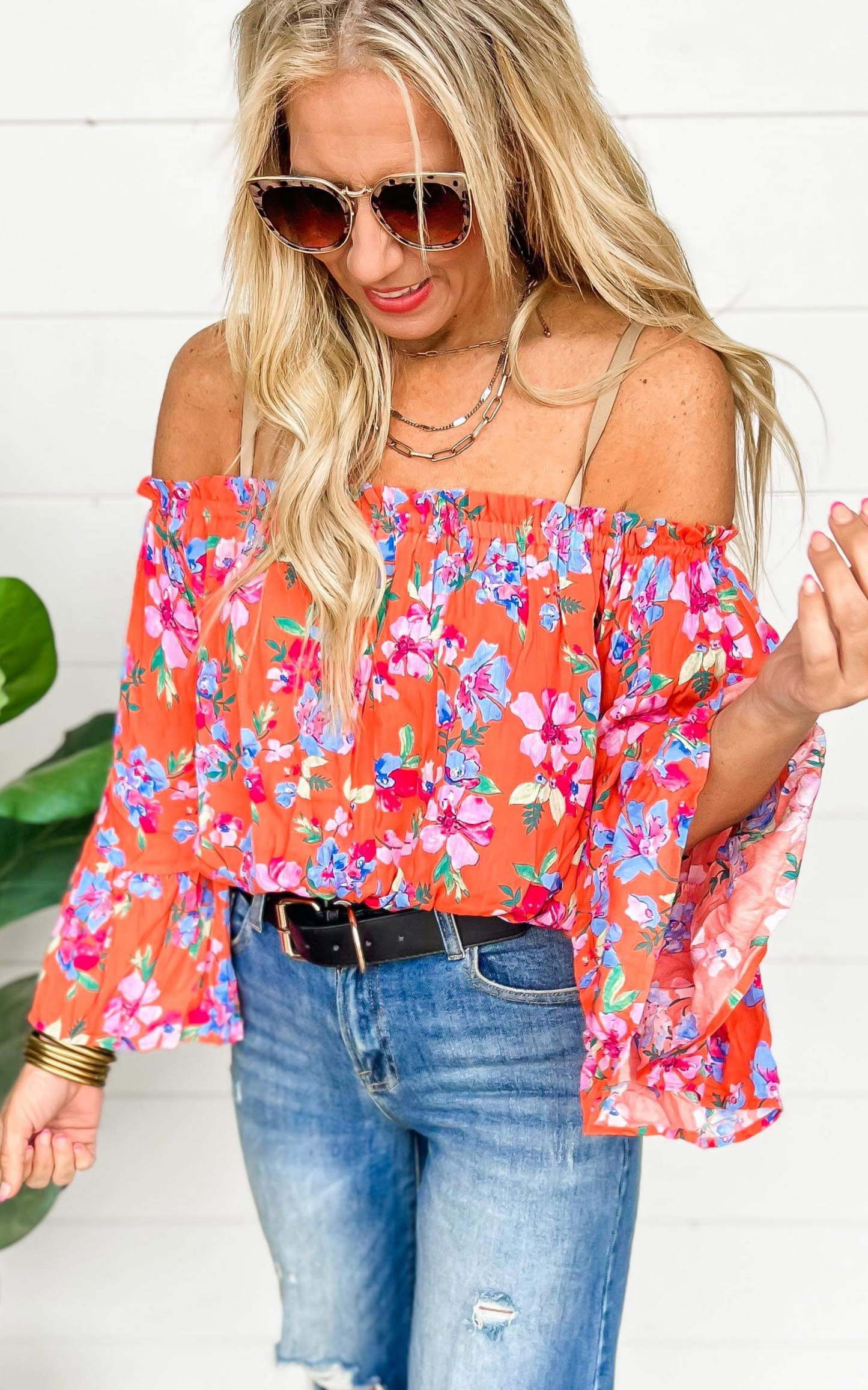 Blossoming With Joy Off The Shoulder Floral Blouse | Orange