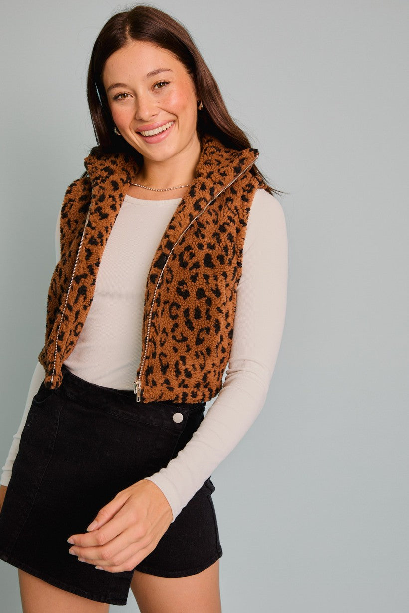 Leopard Sherpa Crop Vest