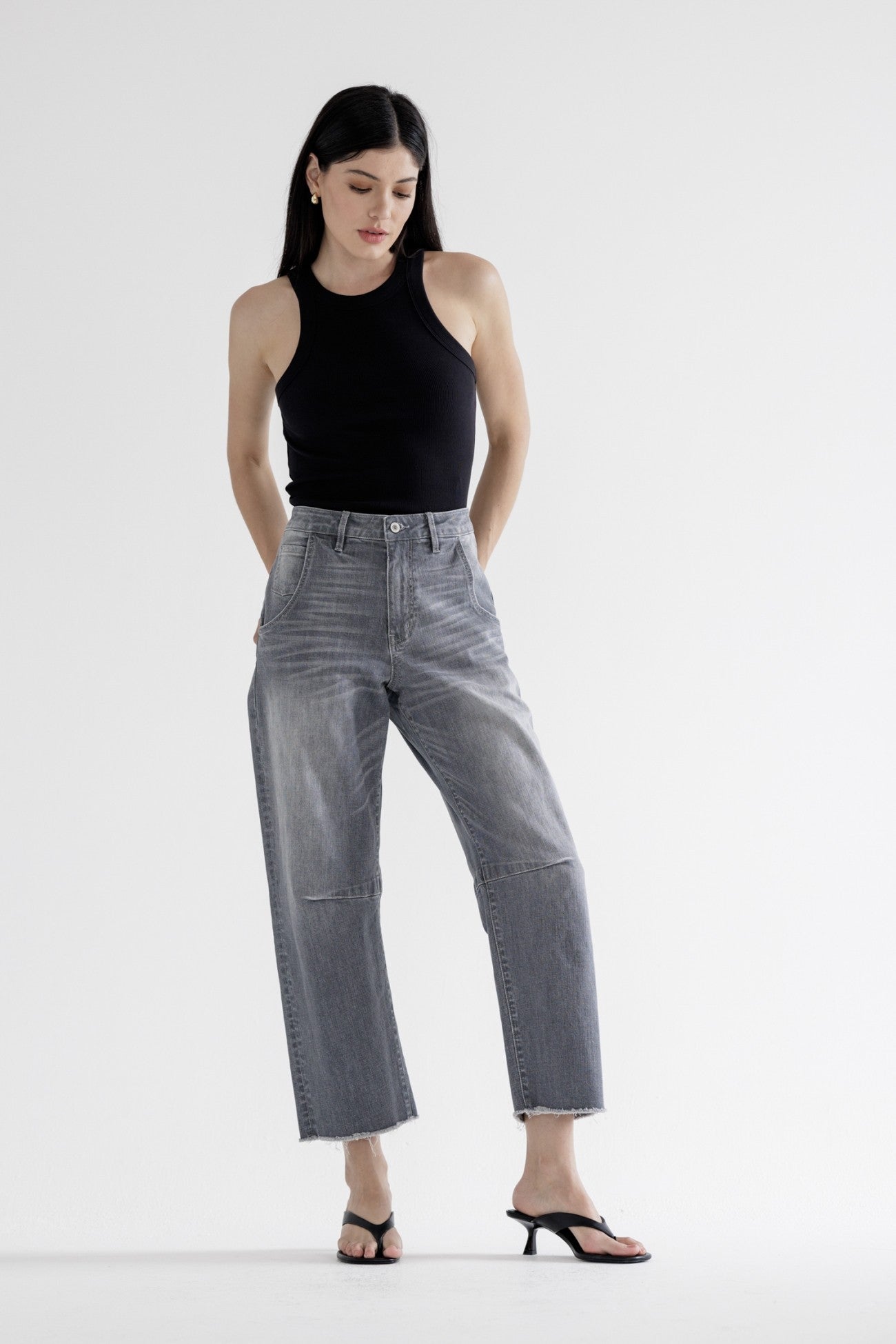 MICA | Pure Grey Super High Barrel-Leg Denim Jeans