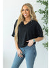 Two Tone Waffle V-Neck Dolman Sleeve Top - DEAL